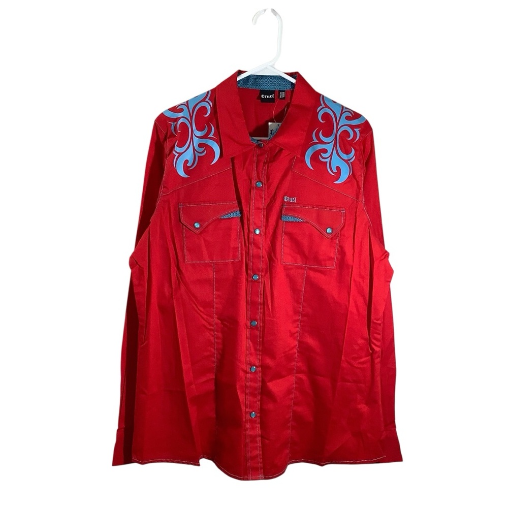 Cruel Men's Red Embroidered Button Down Western Shirt Rodeo Arena Fit